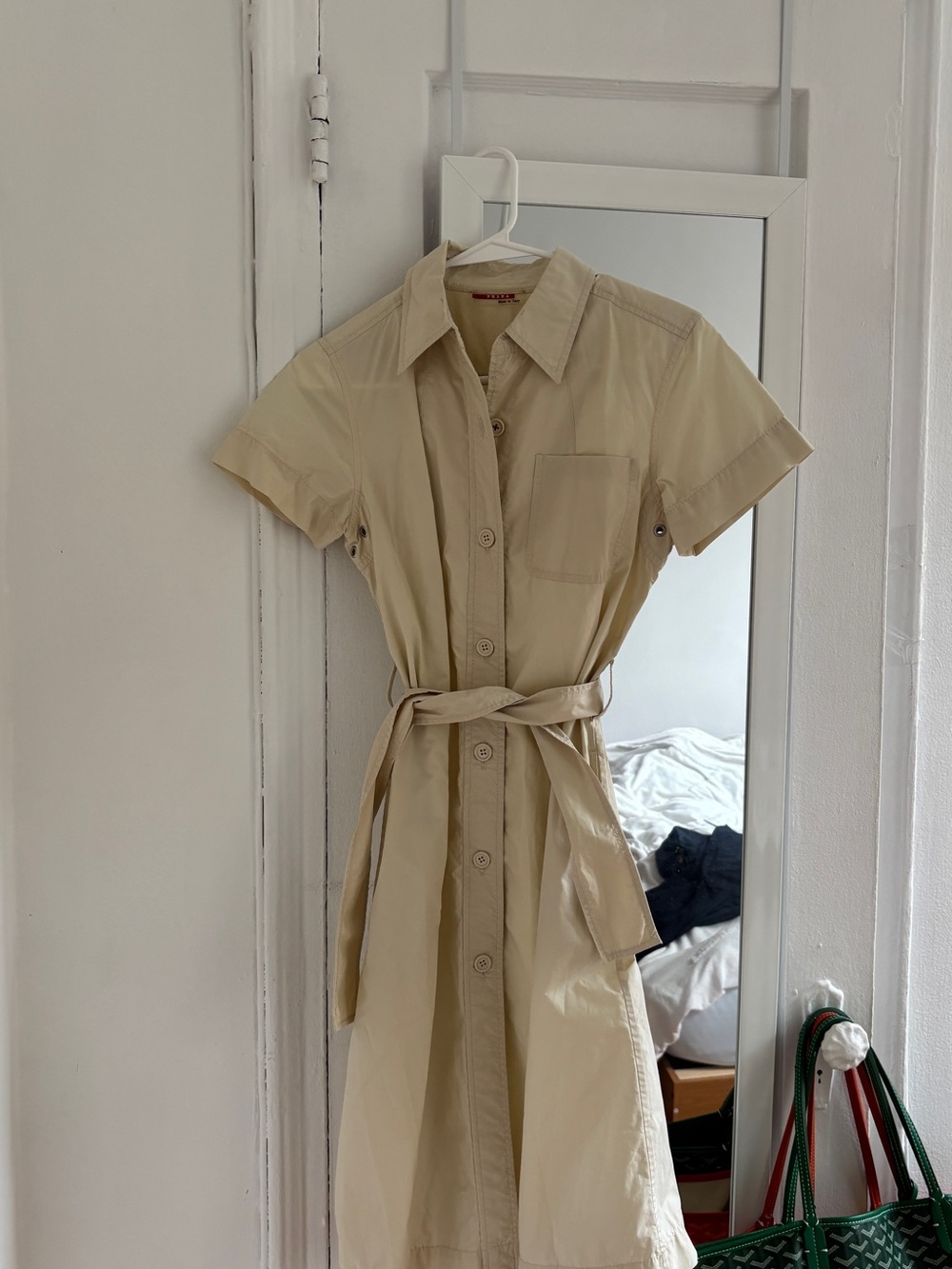 Vintage Prada Beige Cotton Belted Shirt Dress